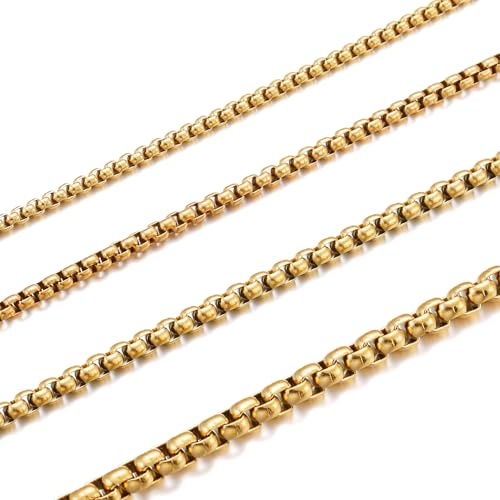 HSWYFCJY Señoras Caballeros de acero inoxidable de plata de oro ferrosos caja de cadena de enlace collar collar de ancho 2-4 MM Longitud 45-70 CM