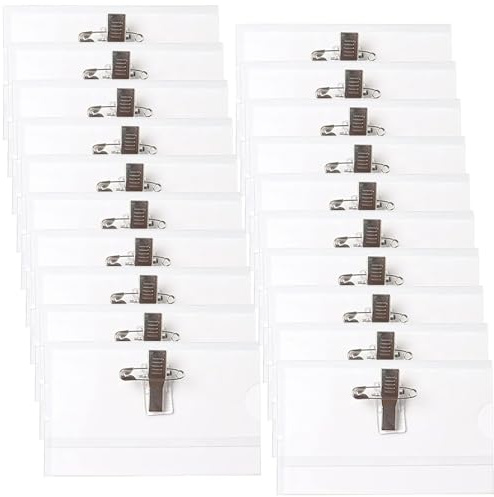 VIVIIHOO Lot de 20 plaques signalétiques en plastique transparent avec clip et broche de sécurité, durables et indéchirables, idéales pour l'école, les entreprises et les événements