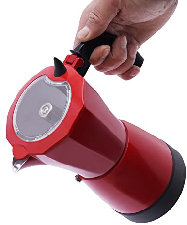 ieLsngai Elektrisk Espressobryggare, espressobryggare, elektrisk espressokokare, elektrisk espressokokare med bas, för 6 espressomuggar, 300 ml mockakanna, röd