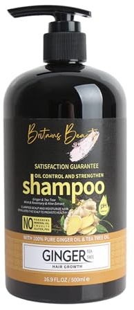 Britains Beauty Ginger & Tea Tree Hair Shampoo - Oil Control, Strengthening & Hair Growth with Natural Ingredients, Paraben-Free, Sulfate-Free, For All Hair Types, 500ml