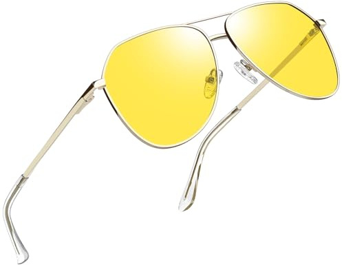 Joopin Lunettes Conduite de Nuit pour Homme Femme Lunettes de vision Nocturne Lunettes de Conduite anti Eblouissement Night Driving Glasses Métal Doré