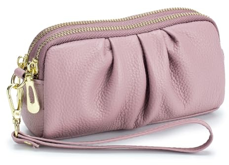 Rockreyoa Portefeuille en cuir pour femme avec poignet, double fermeture éclair pour femme Pochette à main Porte-monnaie Sac à main Pochette Pochette Pochette à la mode Sac à main à volants Hobo Sac