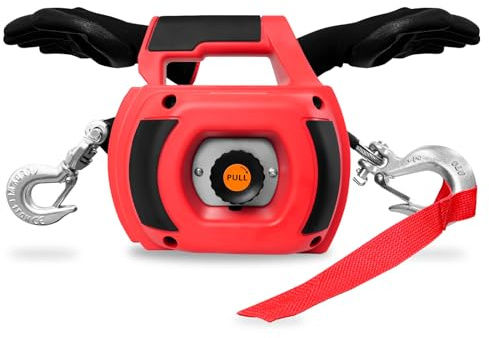 FITHOIST Treuil portable de 680,4 kg, câble en acier robuste de 6,35 mm, 12,4 m, crochet rotatif à 360 degrés, treuil portatif rouge pour levage, traînage, manipulation, remorque