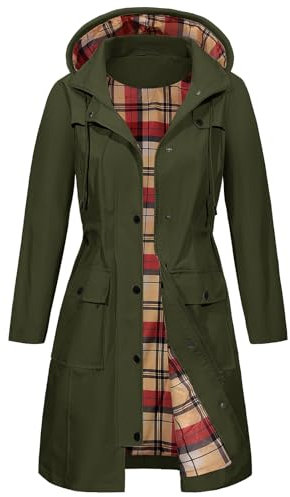 Tuopuda Damen Regenmantel Wasserdichte Softshelljacke Frauen Herbstjacke Funktionsjacke Outdoorjacke Wanderjacke Regenbekleidung Raincoat Women Regenschutzbekleidung Herbstmantel, Armeegrün, L