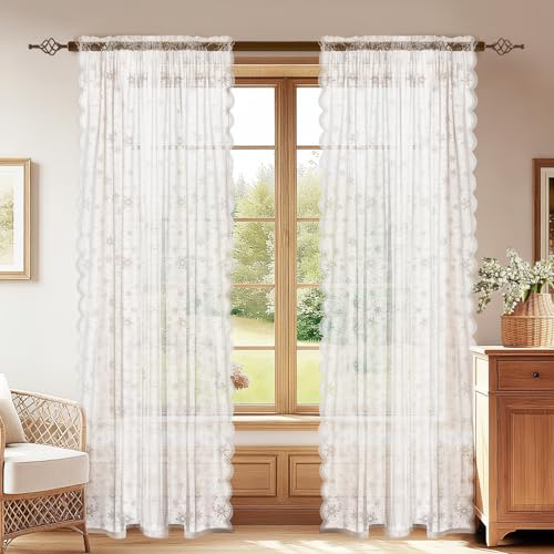 YSTELLAA Cortinas Salon Translucidas 2 Piezas, 70x90cm, Cortinas Dormitorio con Rod Bolsillo, Cortina Ventana Modernas Decorativos, Visillos Dormitorio Suaves, Blanco