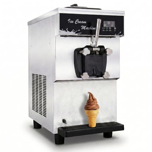 CVS Single Head Commercial Ice Cream Machine 1500W – Stainless Steel Soft Serve Ice Cream Maker Machine with 5.5L Hopper & 1.6L Freezing Tank, 16L/H Output, LCD Screen, Automatic Ice Cream Machine