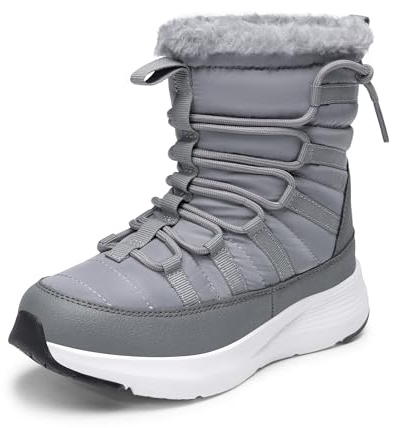 DREAM PAIRS Girls Boys Winter Snow Boots, Slip Resistant Faux Fur Lined, Windproof Warm Slip-On Boots for Kids,Size 1 Little Kid,Grey,KKUMSB2507