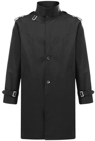 Allthemen Gabardina Longitud Media Hombre Trench Abrigo Cuello Alzado con Botones a Prueba de Viento Otoño Invierno Negro M