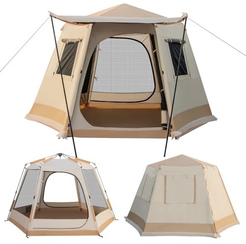 GOPLUS Carpa de Campamento Pop-up, Gran Tienda de Exterior con Tela Resistente al Sol y a la Lluvia, Soporte Automático, Bolsa de Transporte, Tienda de Campaña Familiar para 4-6 Personas
