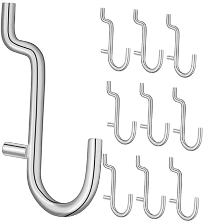 Alipis 10 pezzi Ganci per Pannelli Forati in Inox da Ganci Pesanti Regolabili per Organizzazione Attrezzi Officina Garage Cucina e Banco Lavoro