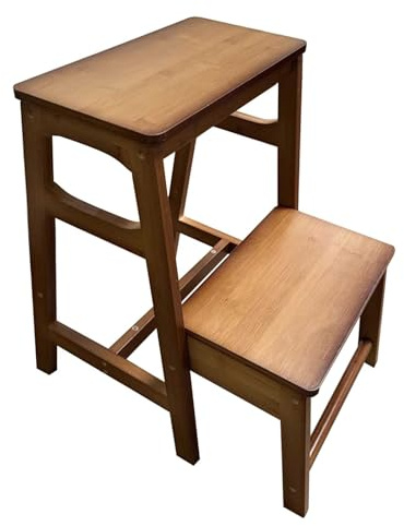 Solid Wood Step Stool for Adults Kids, Folding Wooden Ladder Stool, Non-Slip 2 Step Stools, Sturdy Foot Stool for Bathroom, Bed, Kichen, Plant Stand, Shoe Bench