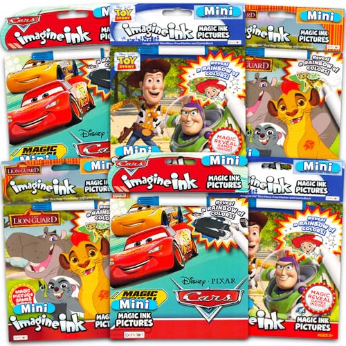 Disney Magic Ink Coloring Book Set - Bundle with 6 Imagine Ink Books for Boys Kids Toddlers Featuring Cars, Toy Story, and Lion Guard with Invisible Ink Pens