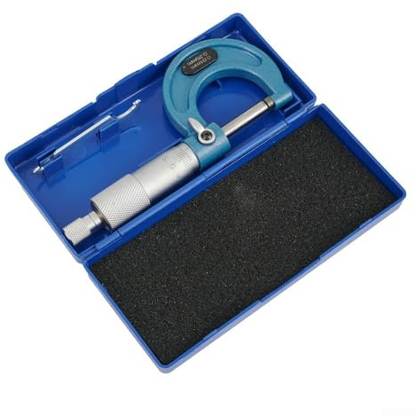 Outside Micrometer Set 0-100mm with Carbide Tips, 0.01mm Accuracy, Ratchet Stop, Includes 4 Standards and Calibration Rod, Sturdy Frame(0-25mm（0.01）)