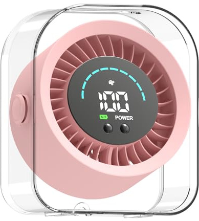 FOWSEEK Small Portable Desk Fan, 4000mAh USB Rechargeable Mini Table Fan with 100 Speeds Turbo Airflow, 360° Adjustable, LED Display, Quiet Desktop Cooling Fans for Home Office Travel-Pink