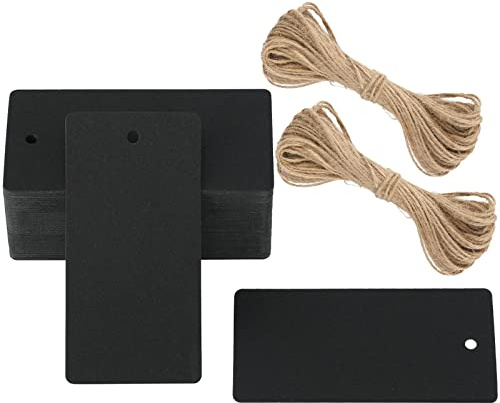 G2PLUS 100PCS Etiquetas Kraft Etiquetas Etiquetas de Regalo 4 cm x 9 cm Negro Etiquetas Etiqueta de Navidad para Bodas,Cumpleaños y Navidad,con Vordel de Yute