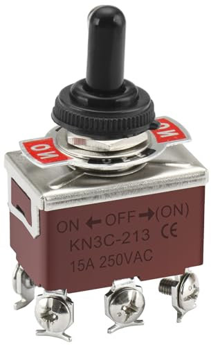 Heschen metal toggle switch DPDT, KN3C-213. ON/OFF/(ON), side momentary 3 position 15A 250VAC CE with waterproof cover