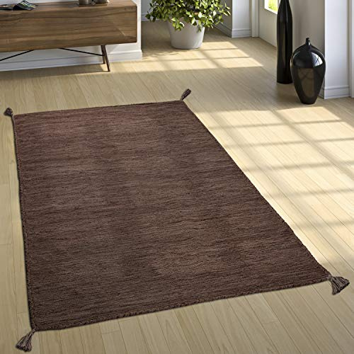 Paco Home Matta Vardagsrum Vävmatta Kelim Handvävd 100% Bomull Modern Melerad Brunt, Storlek:240x340 cm