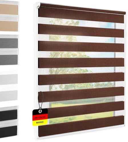 Store enrouleur double Klemmfix sans perçage - Marron - 55 x 140 cm - Largeur du tissu 51 cm - Store à fixation par pression - Store à traction latérale - Protection solaire - Store zébré