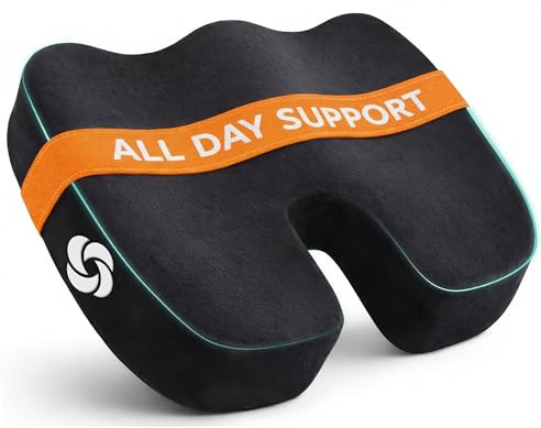 Samsonite Memory Foam Seat Cushion – Ergonomic Cushion for Office Chair, Tailbone Pressure Pad, Coccyx Support for Sciatica, Supportive Seat for Car, Desk, and Gaming Chairs, Black