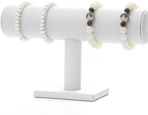 Cabilock Velvet T-Bar Bracelet Jewelry Display Stands Jewelry Storage Rack T Shaped Bracelet Bangle Organiser for Home Shop Store (White)
