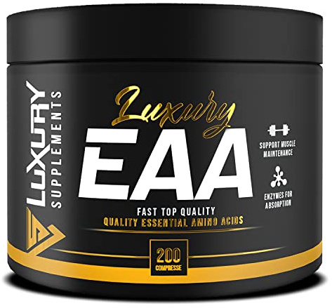EAA Aminoacidi Essenziali Luxury Supplements ● Aminoacidi Essenziali 200 Compresse ● Essential Amino Acids per lo Sviluppo Muscolare ● EAA Senza Calorie Zero Carboidrati e Zuccheri