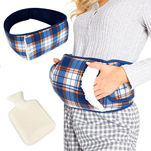 CityComfort Borsa Acqua Calda Peluche Cintura Antidolorifica per il Ciclo Coprivita e Tasche per le Mani per Endometriosi Crampi allo Stomaco (Blu)
