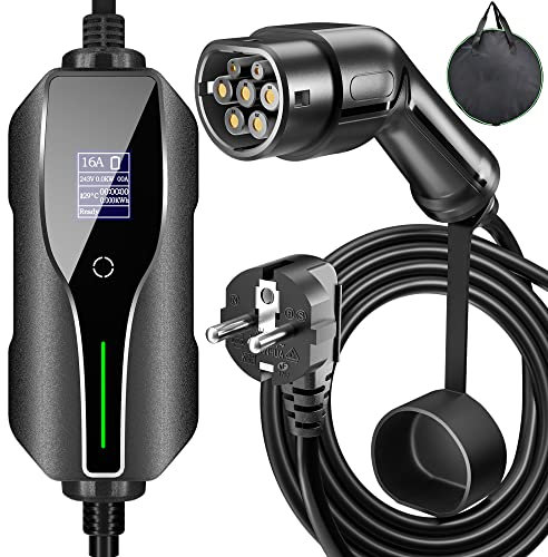 EV Ladegerät Typ 2 Ladekabel 7.5m Zimking 6/8/10/13/16 A Einstellbare Elektroauto-Ladegeräte mit Digitalanzeige IP67 wasserdicht mit Tragetasche (IEC 62196-2 Typ 2-Buchse)