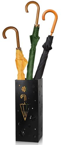 Coloch Metal Umbrella Stand Rack, Square Umbrella Holder Bin Freestanding Cane Walking Sticks Holder with Weighted Base for Entryway, Home, Office,15x 15x 40 CM, Black