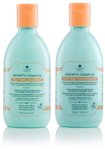 Nature Spell Hair Growth Complex Shampoo and Conditioner Set, Nourishing and Strengthening, Infused with Hyaluronic Acid and Vitamin B5, For All Hair Types, Vegan, Pack of 2, 300ml Each