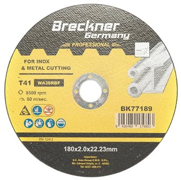 10 Pezzi Dischi da Taglio T41 180x2.0x22mm Acciaio INOX Ferro Metallo Disco Flessibili per Smerigliatrice Angolare Mola Taglio Breckner Germany
