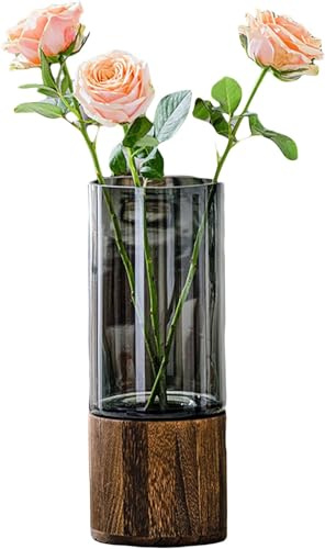 BAKAMITAYI Träglasvas, träbas cylindrisk blomvas, 25,4 cm H, klassisk boho rustik stil för öppen spis sovrum kök vardagsrum bordsuppsatser kontorsskrivbord