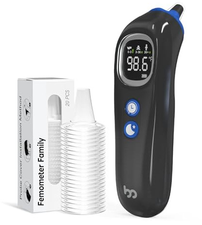 Ear Thermometer with Heated Probe, High Accuracy Thermometer for Kids, Adults and Babies with 32 Memory Recall, Mute and Night Light, Includes 21 Disposable Probe Covers, Storage Box
