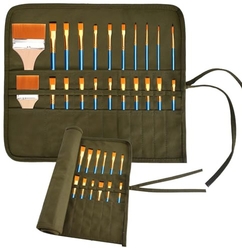 Bolsa Para Pinceles De Pintura - Estuche Enrollable Para Lápices De Arte, Acuarela, Óleo y Maquillaje - Funda De Lona Con 22 Ranuras