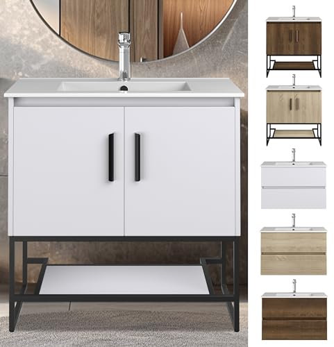 VILSTEIN Waschbeckenunterschrank Stehend, VORMONTIERT, Waschbecken mit Unterschrank, Waschbeckenunterschrank mit Flügeltür, Waschtischunterschrank, Waschtisch mit Unterschrank, Weiß 80 cm