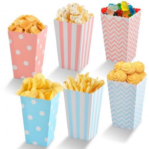 60 Pièces Popcorn Boîtes, Boite Pop Corn Bonbons Conteneur, Petites Boite Bonbon en Papier, Sachets Popcorn, Boîte à Popcorn Bleu et Rose pour Les Fêtes, Anniversaires