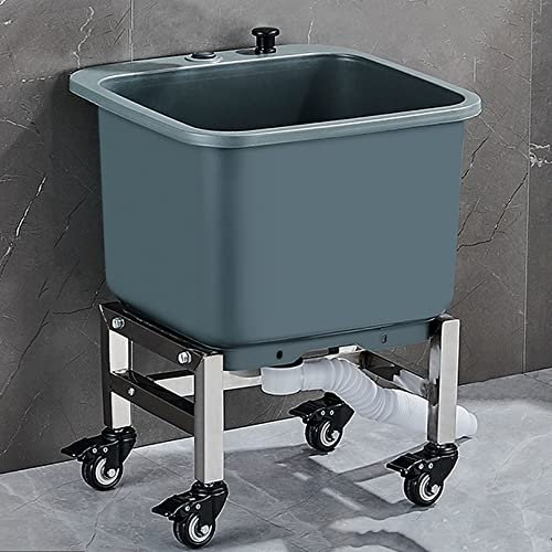 Movable Floor Mop Sink with Rollers, Balcony Bathroom Mop Service Basin Heavy Duty Slop Sinks, Multipurpose Sink for Garage or Shop