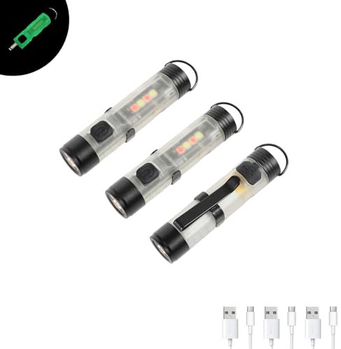 Hilngav3Pack MINI EDC Rechargeable Keychain Flashlight, 300 Lumens USB C Rechargeable Keychain Flash Light, Compact Portable Mini Tiny LED Keyring Lights with Pocket Clip Everyday Carry, Emergencies