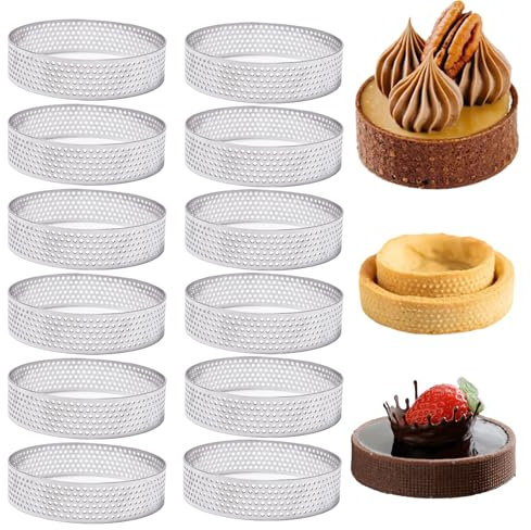 Keboyoe 12pcs Ø 6cm Perforated Tart Ring 430 Stainless Steel Pastry Rings Circular Tart Rings with Holes Pancake Mould Cookie Baking Rings for Baking Dessert Ring DIY Porous Crumpet Rings
