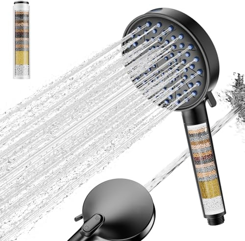 Cobbe Hard Water Filter Shower Head with 20 Stage Filter, High Pressure Shower Heads, 7 Spray Modes, Powerful Built-in Power Wash for Remove 99% of Chlorine, Reduces Dry Itchy Skin, Black