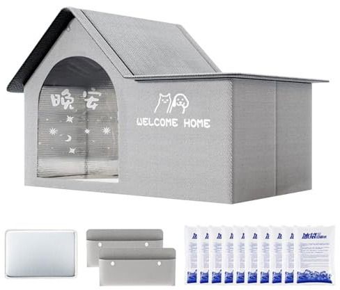 Refugio frío para Perros, caseta refrescante Plegable con Paquetes de Hielo, caseta Ligera para cálido térmico Resistente a mordeduras para Exteriores, Interiores, Jardines, Balcones, terrazas