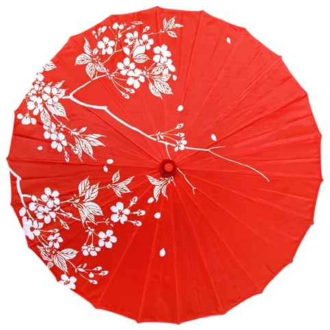 Odot Parapluie Papier Motif Floral Rouge, Parapluie Chinois Imperméable, Parasol Oriental Fait à la Main, Parasol Papier Huilé pour Photographie,Costumes,Fête,Décoration (Rouge,70cm)
