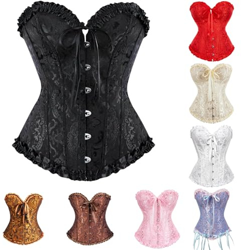 Corset Negro Mujer，Corset Medieval Mujer Sexy,Blanco Corsé Reductor CinturóN Abdomen Faja,Top Bustier Con Cordones Y Huesos De PláStico,Top Palabra De Honor Mujeres, Goth, Halloween Carnava Cosplay