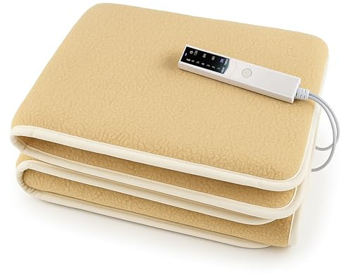 Coprimaterasso Elettrico Scaldaletto Made in Italy, Lavabile, Anallergico, 6 Temperature, 4 Timer, Lato Comando Personalizzabile, Sicuro e Confortevole (BEIGE, 150X98)