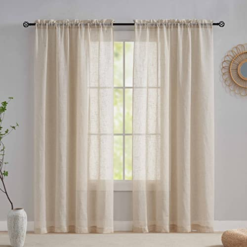 Home Brilliant Premium Linen Semi Sheer Curtains Drapery for Privacy, Linen Voile Curtains for Bedroom Living Room, Rod Pocket, 72 inch Drop, 2 Pack