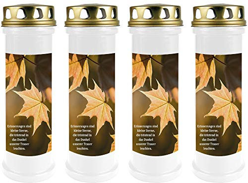HScandle Lot de 4 bougies funéraires avec couvercles dorés Blanc 100 h