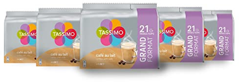 Tassimo, 105 Dosettes Café au Lait, Compatibles avec les machines TASSIMO, 105 Cafés Equilibré et onctueux, 5 packs de 21 dosettes (L'emballage peut varier)