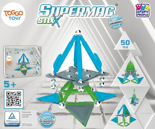 Happy People Giocattolo magnetico Stix in acciaio, verde/blu, 50 pezzi
