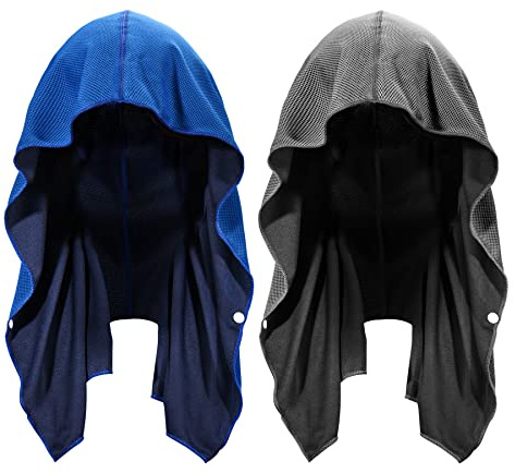 Sukeen Lot de 2 Serviettes rafraîchissantes pour Le Cou et Le Visage, Serviettes rafraîchissantes à Capuche pour Le Sport, Le Camping, l'entraînement, Le Cyclisme (Bleu Roi/Gris)