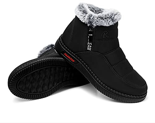 TEMOFON Womens Snow Boots Winter: Warm Ankle Booties Black Waterproof Outdoor Fur Lined Shoes for Women Size 8