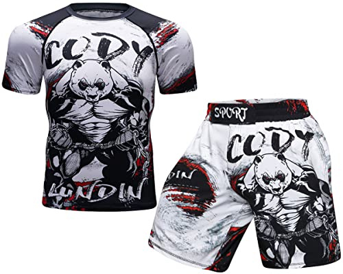 Cody Lundin Pantaloncini a compressione a manica corta e pantaloncini thailandesi per lotta MMA Kick Boxing Pantaloncini da allenamento per uomo, XL